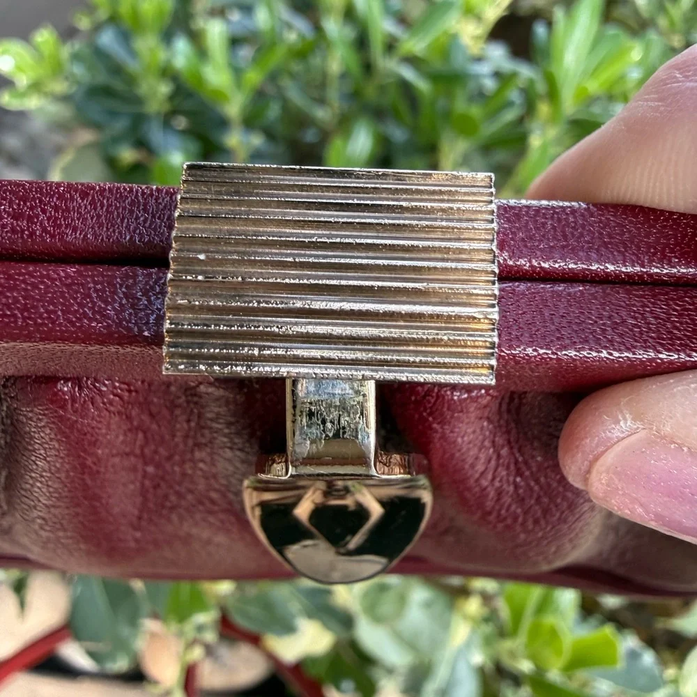 Leather Clutch Ladies Vintage Merlot Color - Picture 9 of 10
